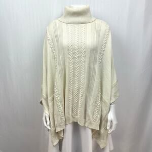 White House Black‎ Market Turtleneck Poncho Sweater Sz S-M Ivory Cream Pointelle